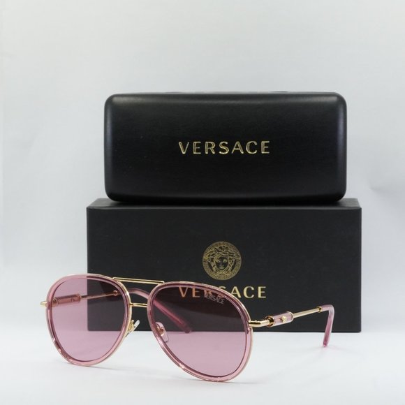 FINAL PRICE NEW VERSACE VE2260 100284 TRANSPARENT PINK AVIATOR SUNGLASSES